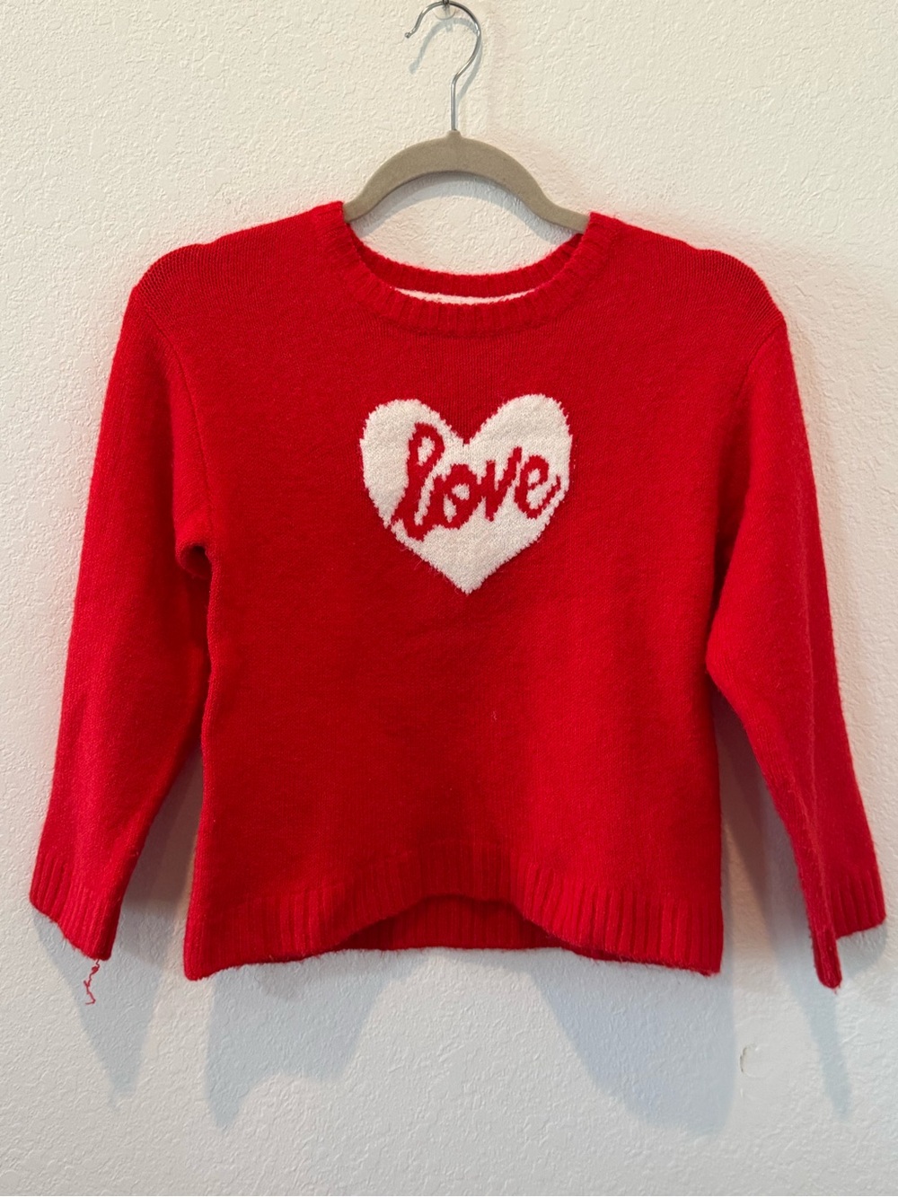 Girls Vince Camuto Red Crewneck Sweater with White Heart 'Love' 7/8